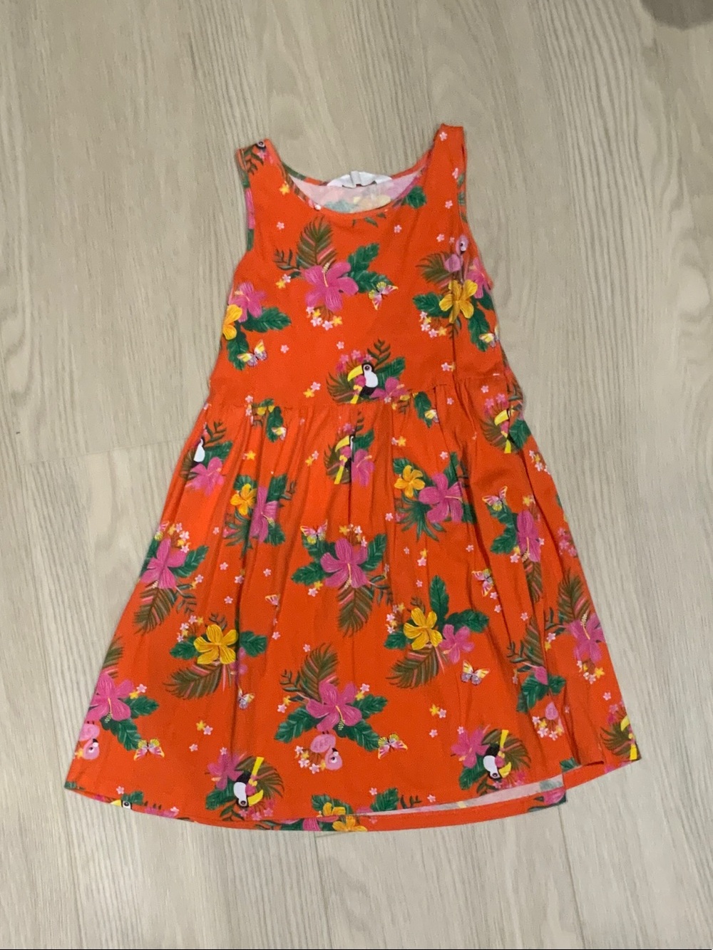 H&M Girls' Orange Floral tropical Sleeveless Dress size 8-10 preppy